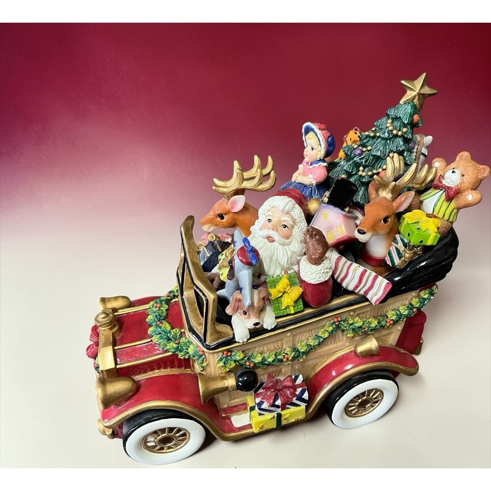 Fitz & Floyd Holiday Musical Santa Classic Mobile Car Figurines Christmas Works